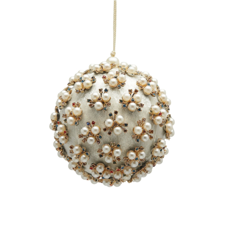 Glob brad Craciun Elizabeth cu perle, 10 cm, alb - BraziPremium By OLLMA