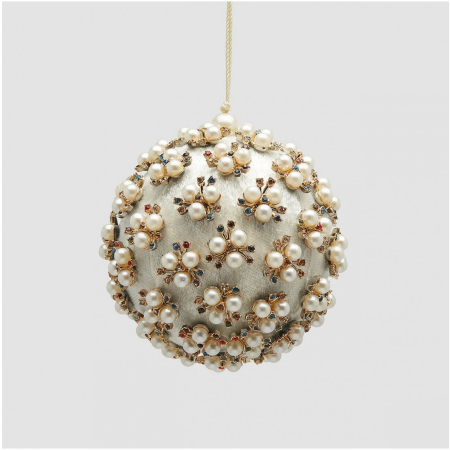 Glob brad Craciun Elizabeth cu perle, 10 cm, alb - BraziPremium By OLLMA [1]