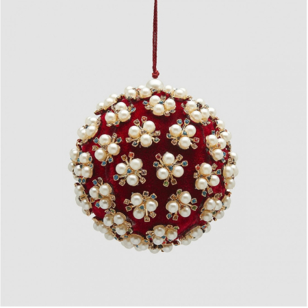 Glob brad Craciun Elizabeth cu perle, 10 cm, rosu - BraziPremium By OLLMA [1]