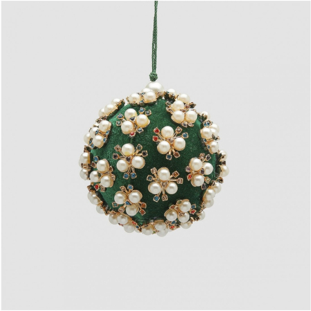 Glob brad Craciun Elizabeth cu perle, 8 cm, verde - BraziPremium By OLLMA [1]