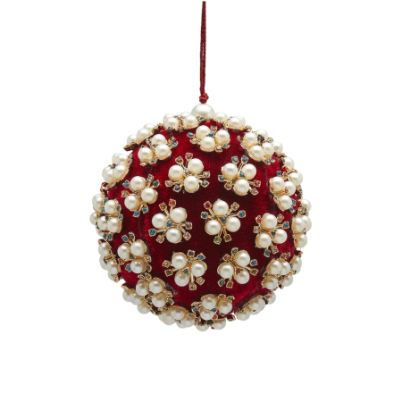 Glob brad Craciun Elizabeth cu perle, 10 cm, rosu - BraziPremium By OLLMA