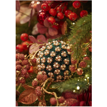 Glob brad Craciun Elizabeth cu perle, 12 cm, verde - BraziPremium By OLLMA [2]