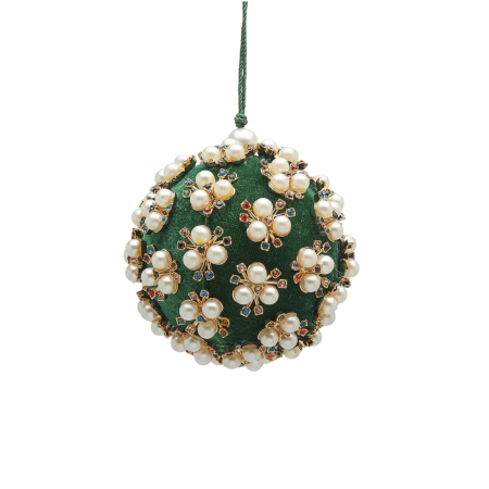 Glob brad Craciun Elizabeth cu perle, 8 cm, verde - BraziPremium By OLLMA