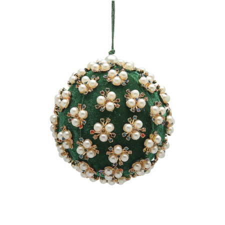 Glob brad Craciun Elizabeth cu perle, 10 cm, verde - BraziPremium By OLLMA