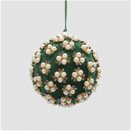 Glob brad Craciun Elizabeth cu perle, 10 cm, verde - BraziPremium By OLLMA [1]