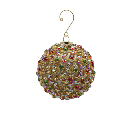 Globuri - Glob brad Craciun Godiva cu cristale, model sfera, 8 cm, multicolor - BraziPremium By OLLMA