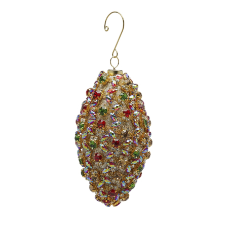Globuri - Glob brad Craciun Godiva cu cristale, model lacrima, 8 cm, multicolor - BraziPremium By OLLMA