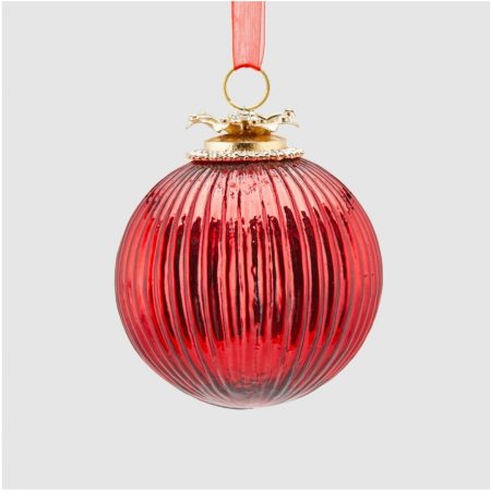 Glob brad Craciun Jewel Stripes, 10 cm, rosu - BraziPremium By OLLMA [1]