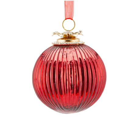 Classic Romance - Glob brad Craciun Jewel Stripes, 10 cm, rosu - BraziPremium By OLLMA