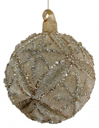 ORNAMENTE BRAD - Glob brad Craciun model floral antichizat, 8 cm, sticla, Auriu antichizat - BraziPremium.ro