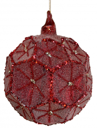 Glob brad Craciun model floral antichizat, 10 cm, sticla, Rosu antichizat - BraziPremium.ro