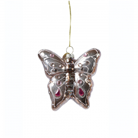ORNAMENTE BRAD - Glob brad Craciun model Fluture, 8 cm, mov - BraziPremium.ro