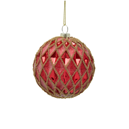 Classic Romance - Glob brad Craciun Rhombus, 8 cm, rosu - BraziPremium By OLLMA