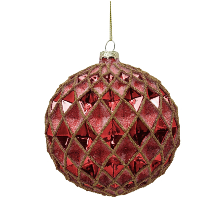 Classic Romance - Glob brad Craciun Rhombus, 12 cm, rosu - BraziPremium By OLLMA