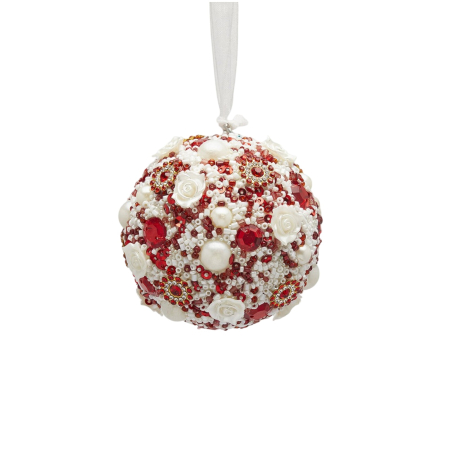 Glob brad Craciun Thousand Pearls, 7.5 cm, alb - BraziPremium By OLLMA