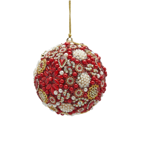 Glob brad Craciun Thousand Pearls, 10 cm, rosu - BraziPremium By OLLMA