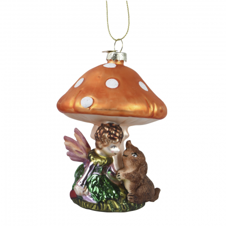 Forest Tale - Glob brad Craciun tip ciupercuta, 9 cm, sticla, maro - BraziPremium.ro