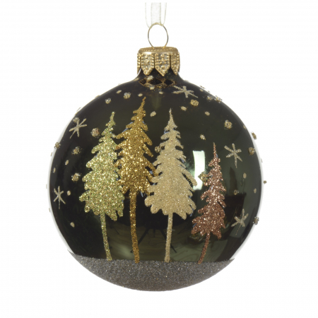 Forest Tale - Glob brad de Craciun Copac stralucitor, 8 cm, sticla, verde inchis - BraziPremium.ro