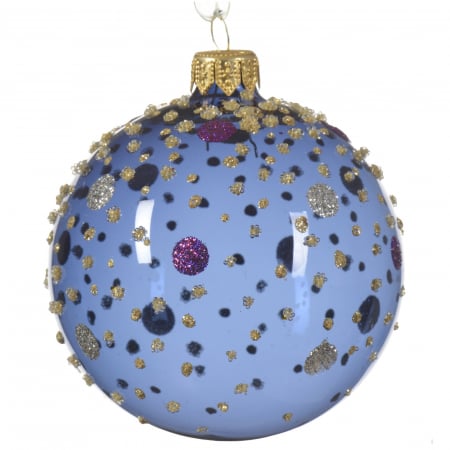 Candy Christmas - Glob brad de Craciun cu buline, 8 cm, sticla, albastru-BraziPremium.ro