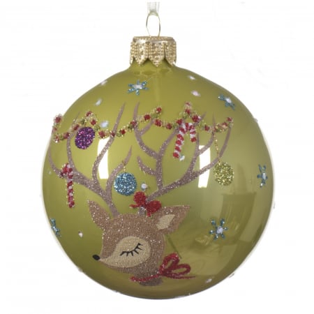 Glob brad de Craciun Rudolf, 8 cm, sticla, alb-BraziPremium.ro