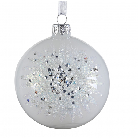 Glob brad de Craciun shiny diamond, 8 cm, sticla, alb - BraziPremium.ro