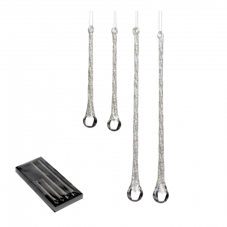 Set 4 globuri brad model turture de sticla cu sclipici, 15/25 cm, argintiu - BraziPremium.ro [1]