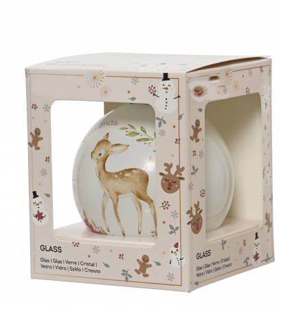 Glob brad Primul meu Craciun, caprioara Bambi, 8 cm, sticla, alb - BraziPremium.ro [1]