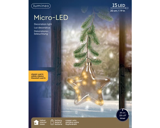Glob decorativ model stea cu 15 microled, diametru 20 cm, lumina alb cald, sticla, verde - Brazipremium.ro [2]