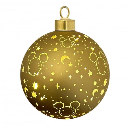Disney Magic Christmas - Glob decorativ cu LED-uri Mickey Mouse, design stele si luna, Disney, 10 cm, sticla, auriu - BraziPremium By OLLMA