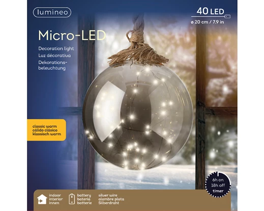 Glob decorativ Lumineo cu 40 microled, diametru 20 cm, lumina alb cald, sticla - Brazipremium.ro [5]