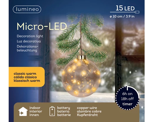 Glob decorativ cu 15 microled, diametru 10 cm, lumina alb cald, sticla, verde- Brazipremium.ro [2]