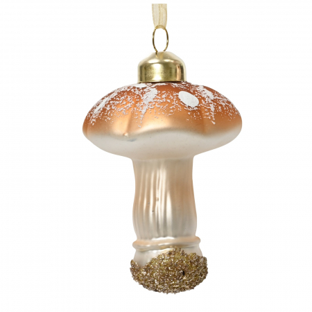 Forest Tale - Glob pentru brad model ciuperca cu sclipici, 8 cm, sticla, maro bronz - BraziPremium.ro