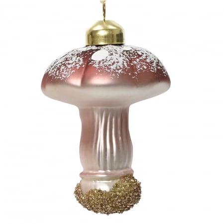 Forest Tale - Glob pentru brad model ciuperca cu sclipici, 8 cm, sticla, visiniu - BraziPremium.ro