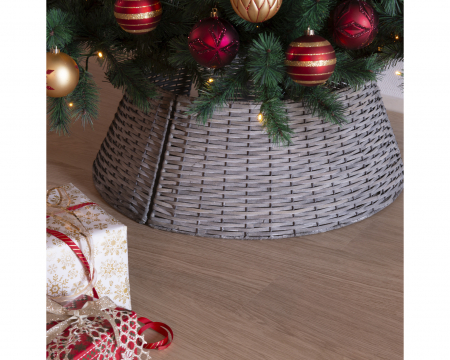 Husa pentru suport brad Craciun, 70 x 28 cm, ratan, gri - BraziPremium.ro [1]