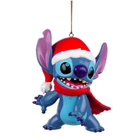 Ornamente pentru brad - Ornament brad 3D Stitch Mos Craciun, 9 cm, albastru - BraziPremium By OLLMA