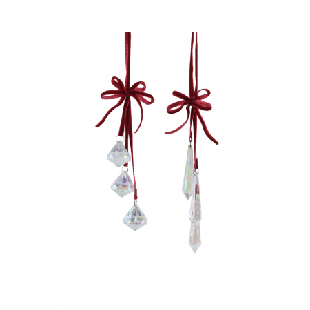 Ornamente pentru brad - Set 2 ornamente brad cu panglica din catifea, 5x18x2.5 cm, rosu - BraziPremium.ro