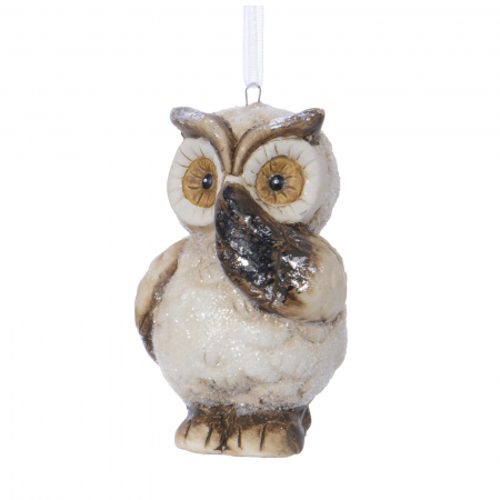Forest Tale - Ornament brad Bufnita, 7.5  cm, ceramica, maro - BraziPremium.ro