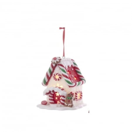 Candy Christmas - Ornament brad Casuta din turta dulce cu lumini, 9 cm,  Clay Dough, multicolor - BraziPremium.ro