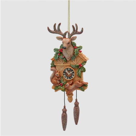 Ornament brad Ceas cu Ren, Veverita si Iepuras, 19 cm, maro - BraziPremium By OLLMA [1]