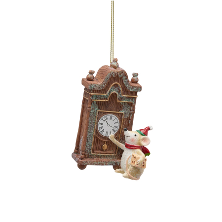 Forest Tale - Ornament brad Ceas cu Soricel, 10 cm, maro - BraziPremium By OLLMA