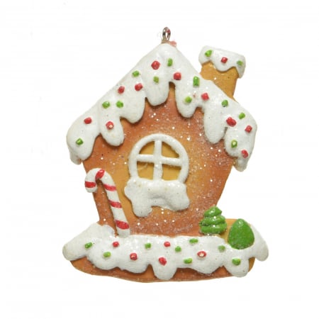 Candy Christmas - Ornament brad Craciun Casuta din turta dulce, 9 cm, rasina, multicolor - BraziPremium.ro
