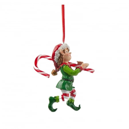 Candy Christmas - Ornament brad Elf cu acadea, 16 cm, multicolor - BraziPremium.ro