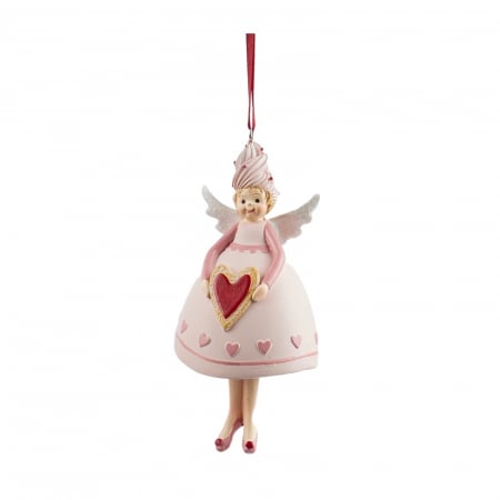 Candy Christmas - Ornament brad Ingeras cu aripi, 12 cm, roz - BraziPremium.ro