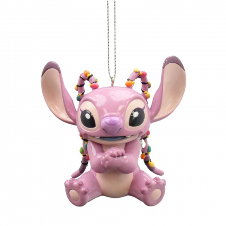 Ornamente pentru brad - Ornament brad 3D Angel, Lilo & Stitch, 8 cm, roz - BraziPremium By OLLMA