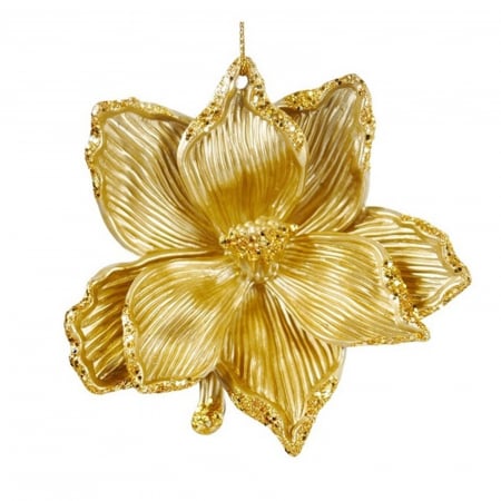 Ornamente pentru brad - Ornament brad Floare Craciunita cu glitter, 10 cm, auriu - BraziPremium By OLLMA