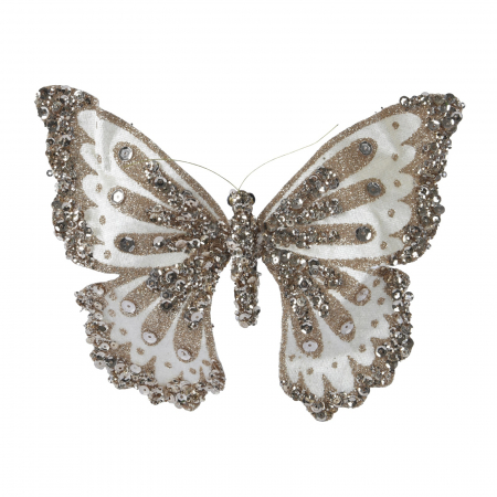 Ornamente pentru brad - Ornament brad Fluture catifelat, 19 cm, poliester, alb - BraziPremium.ro