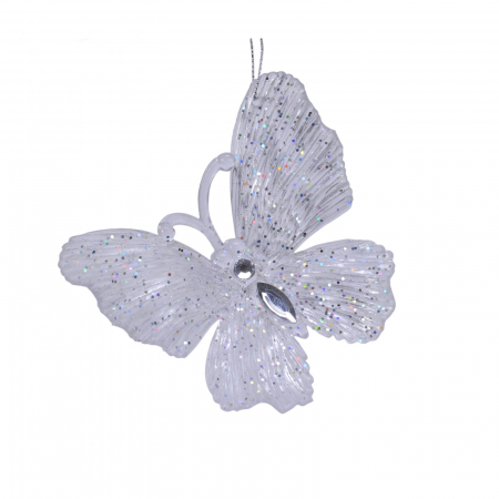 Frozen In Time - Ornament brad Fluture glitter, 10 cm, plastic, multicolor - BraziPremium.ro