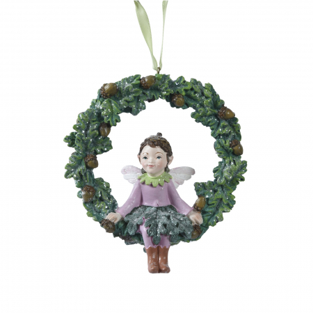 Ornament brad ghirlanda Zana Padurii, 11 cm, rasina, verde - BraziPremium.ro
