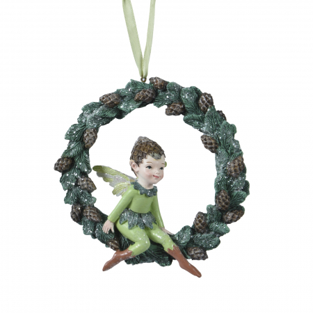 Ornament brad tip ghirlanda si Zana , 11 cm, rasina, verde - BraziPremium.ro