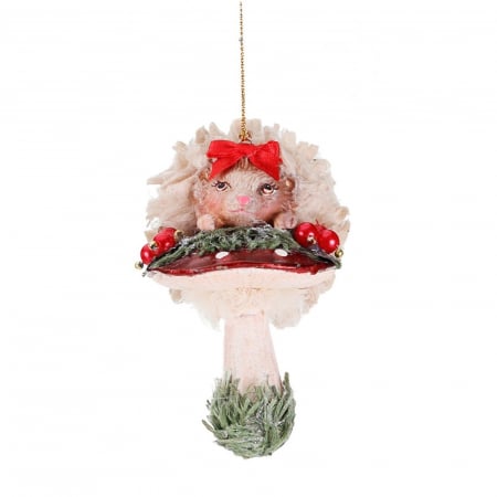 Ornament brad arici pe ciuperca, 12 cm, multicolor - BraziPremium.ro